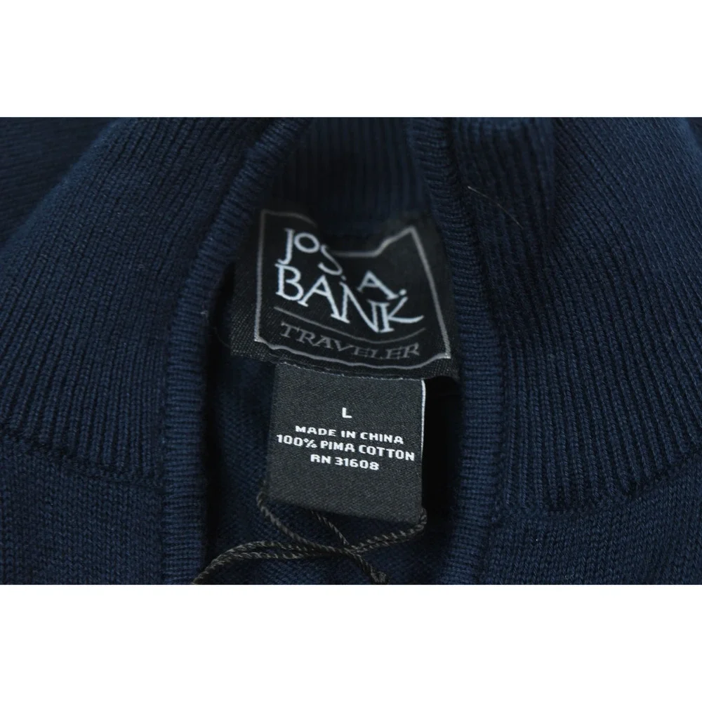 Jos A Bank Traveler Sweater Mens Large Blue Long Sleeve Pima Cotton Pullover